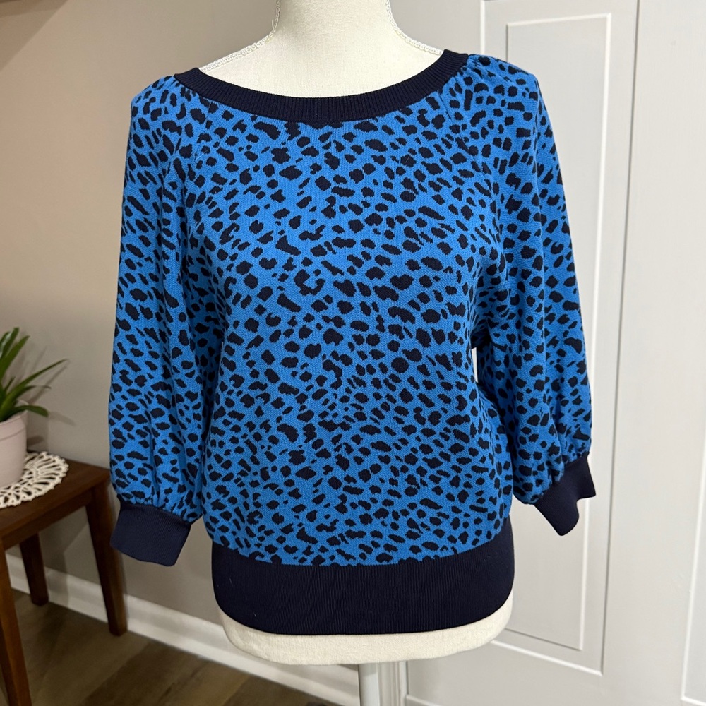 Ann Taylor Vibrant Blue Animal Print Sweater